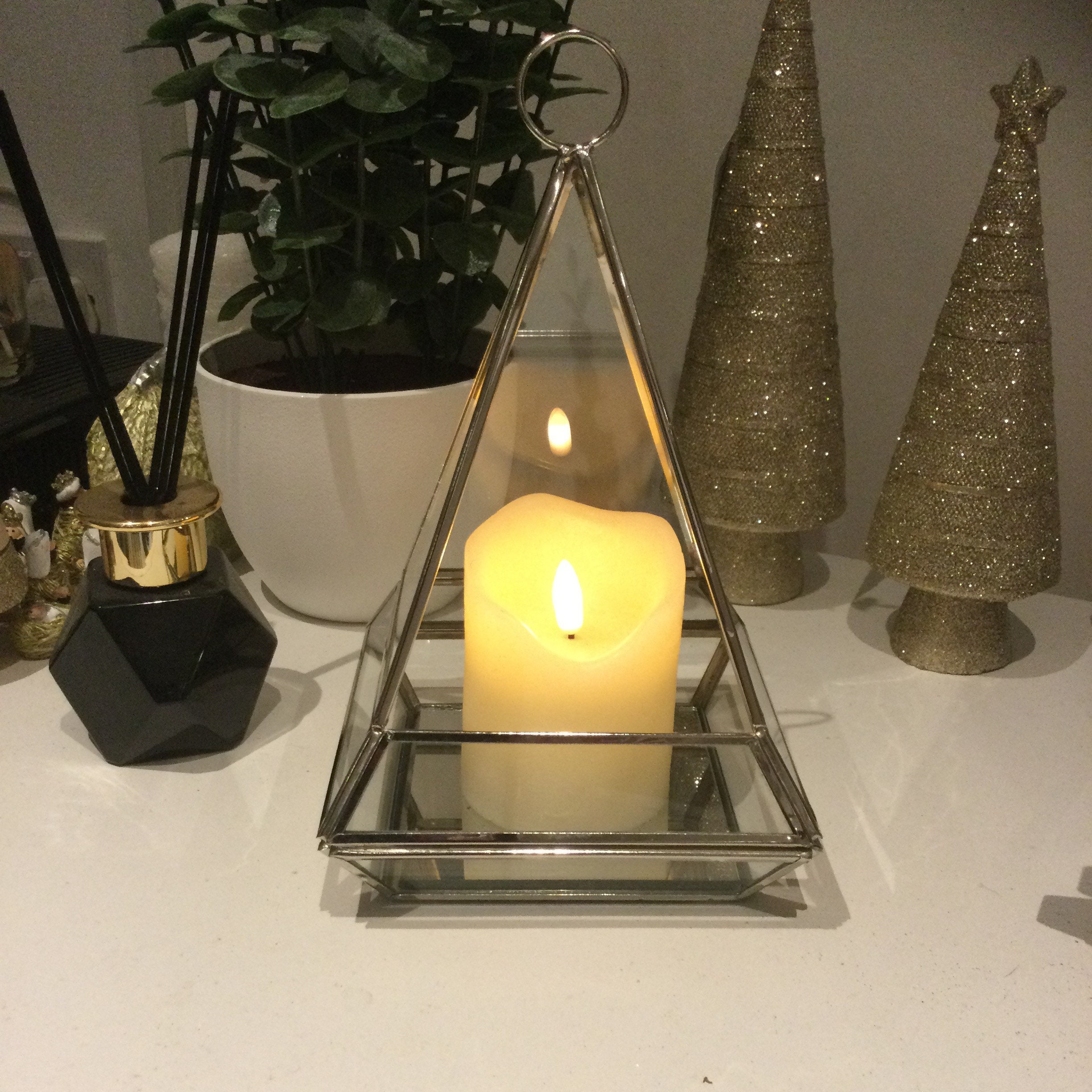 Beautiful silver & clear glass pyramid candle holder lantern Etsy