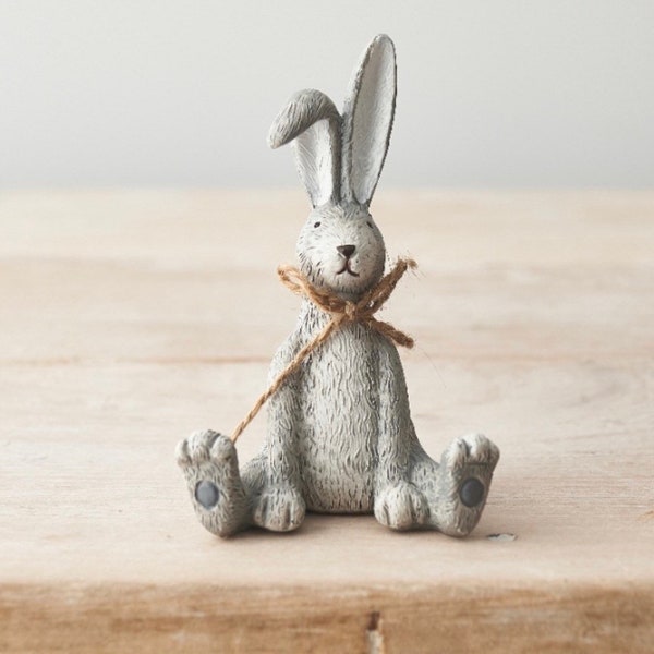 Grey small sitting rabbit with jute bow, rabbit, bunny, home decor, Spring decor, Easter, decoration, Easter decorations