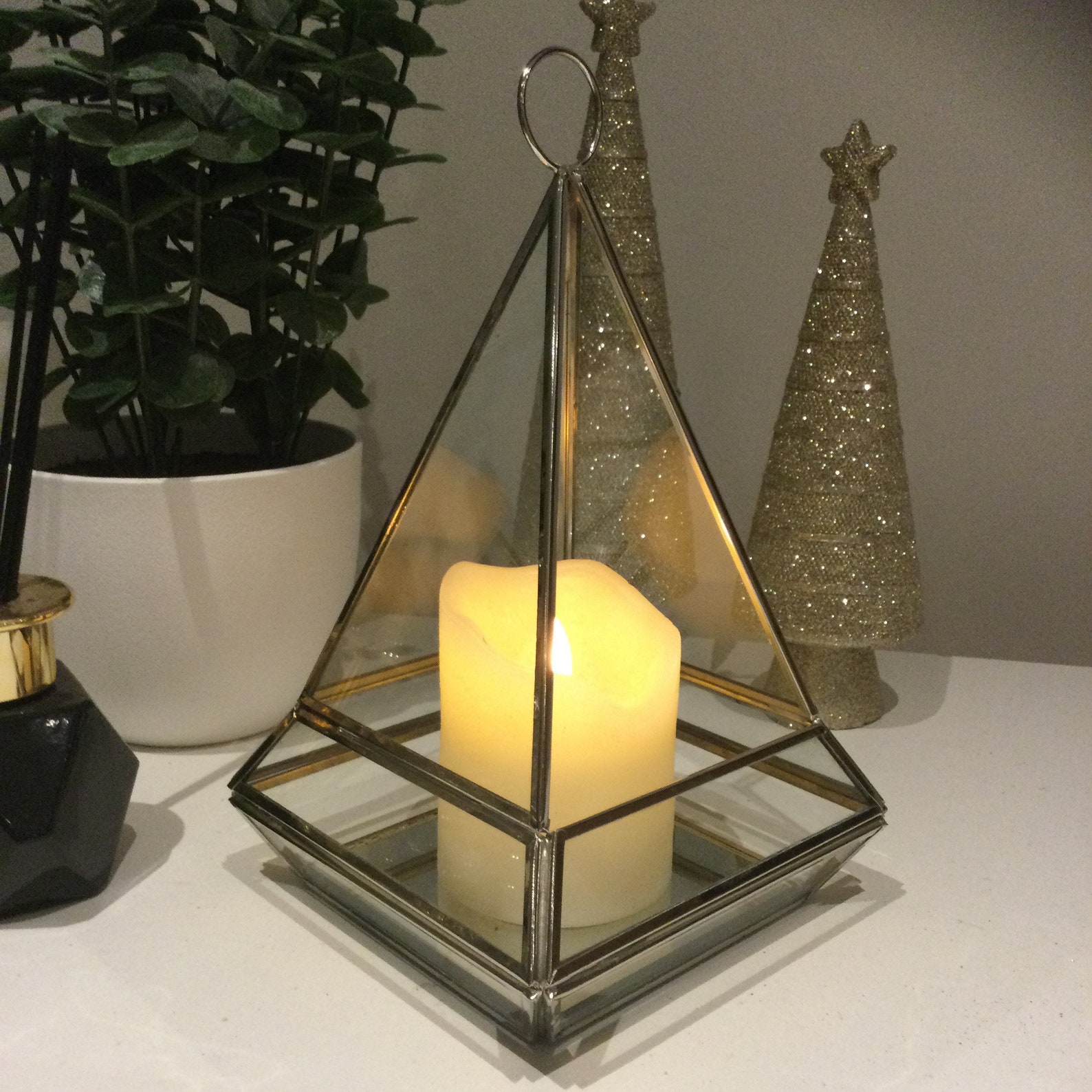 Beautiful silver & clear glass pyramid candle holder lantern Etsy