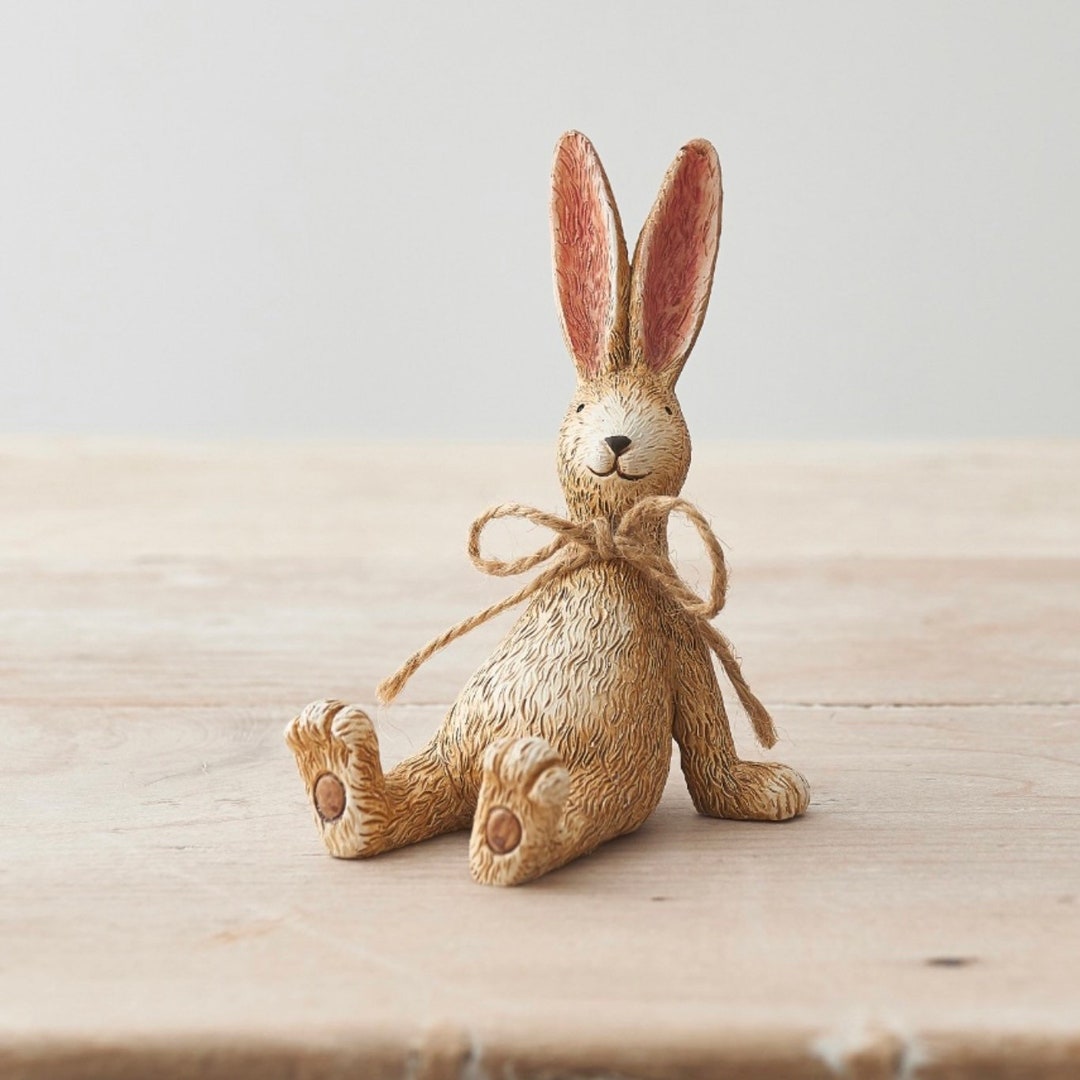 Layed Back Small Sitting Rabbit With Jute Bow, Rabbit, Bunny, Home ...
