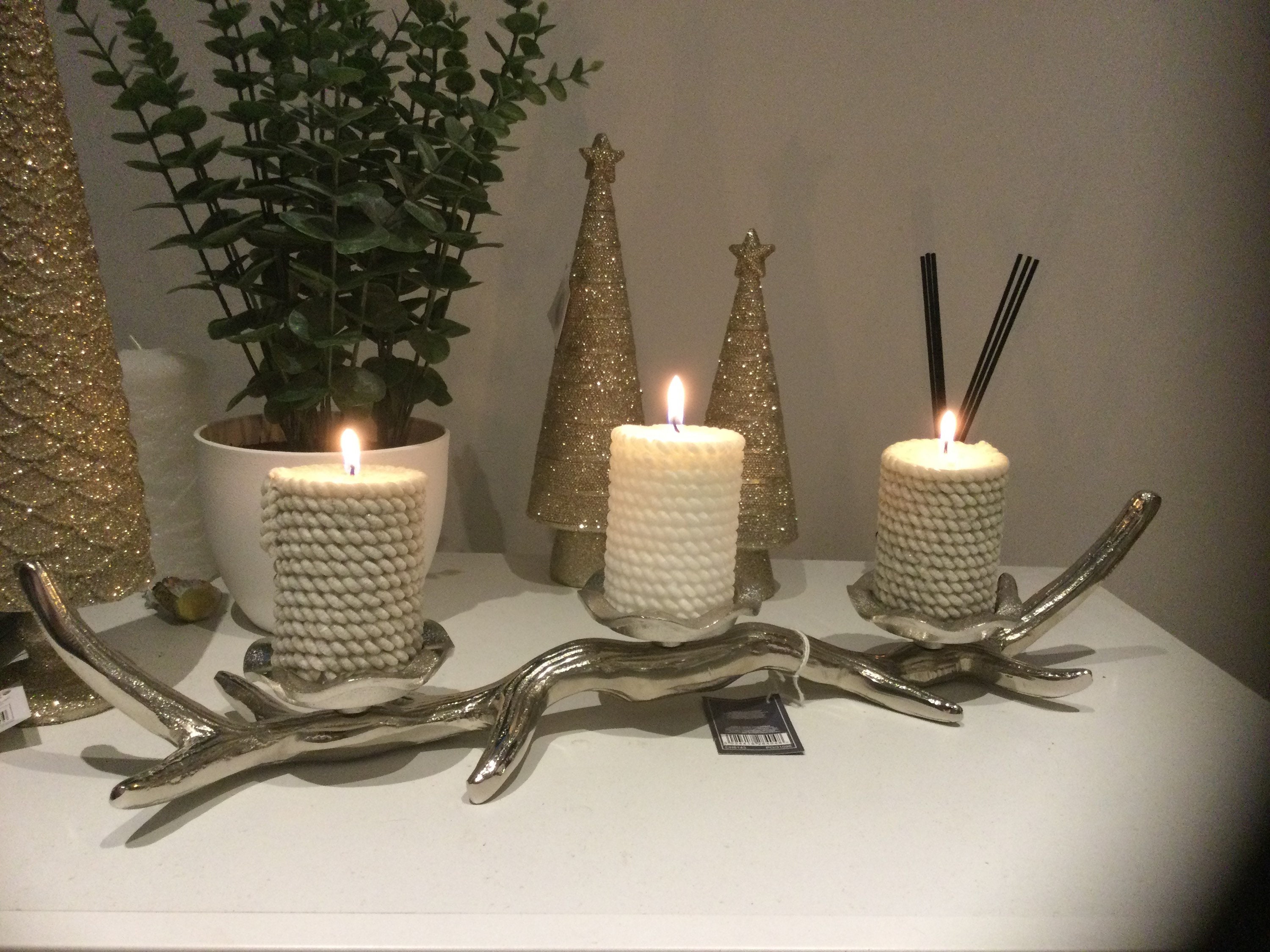 Ex large silver aluminium stag antler triple candle holder Etsy