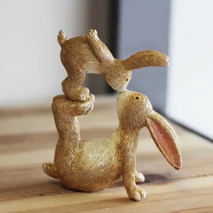 Kissing Bunnies Rabbit Resin Decorative Ornament Small 10cm