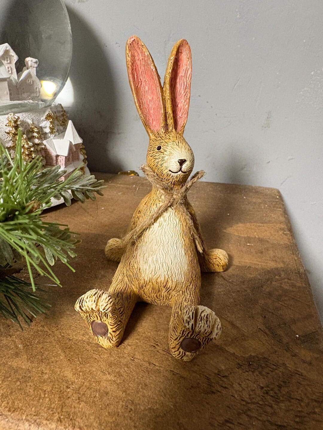 Layed Back Small Sitting Rabbit With Jute Bow, Rabbit, Bunny, Home ...
