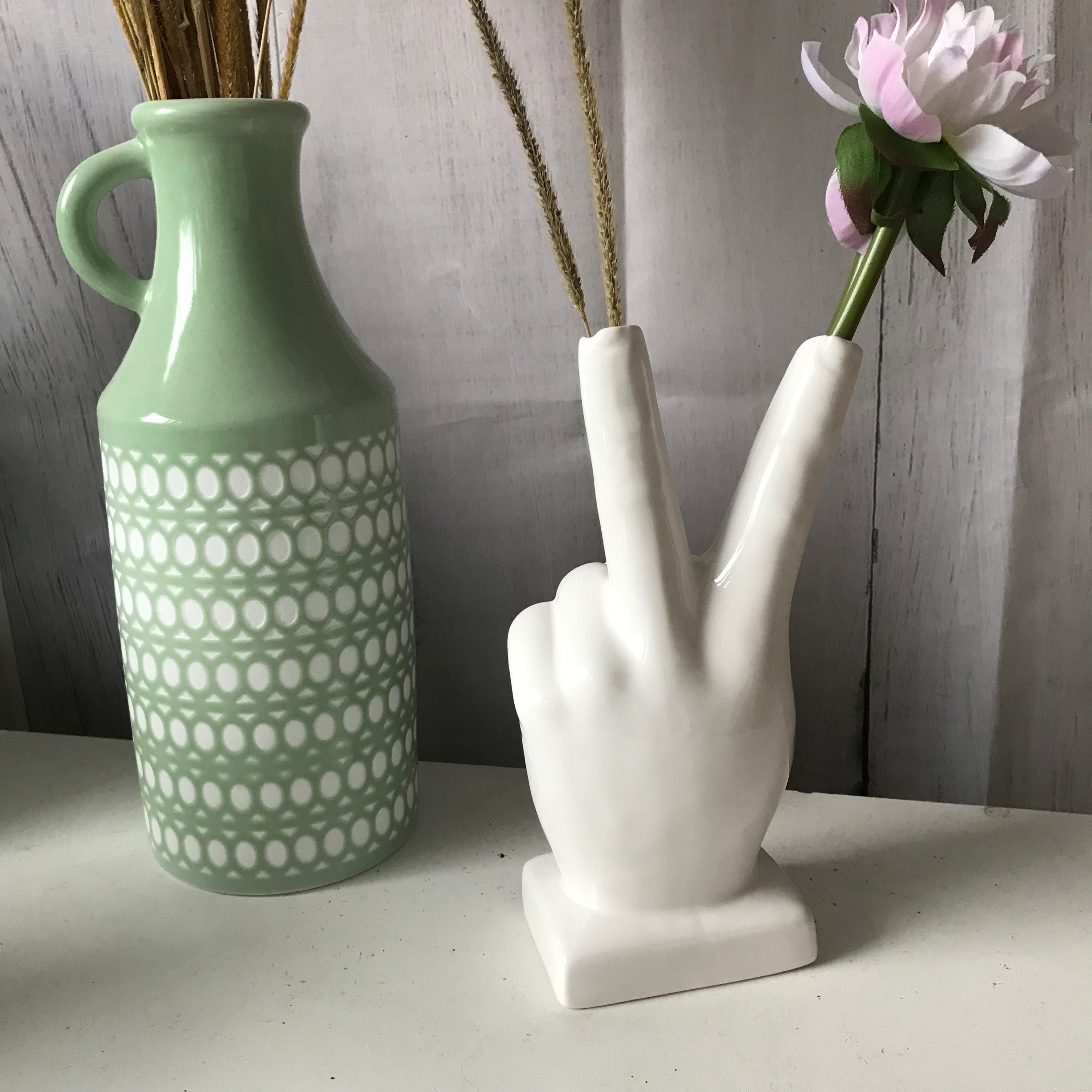 Peace Sign White Ceramic Hand Finger Vase.White Ceramic glossy Etsy