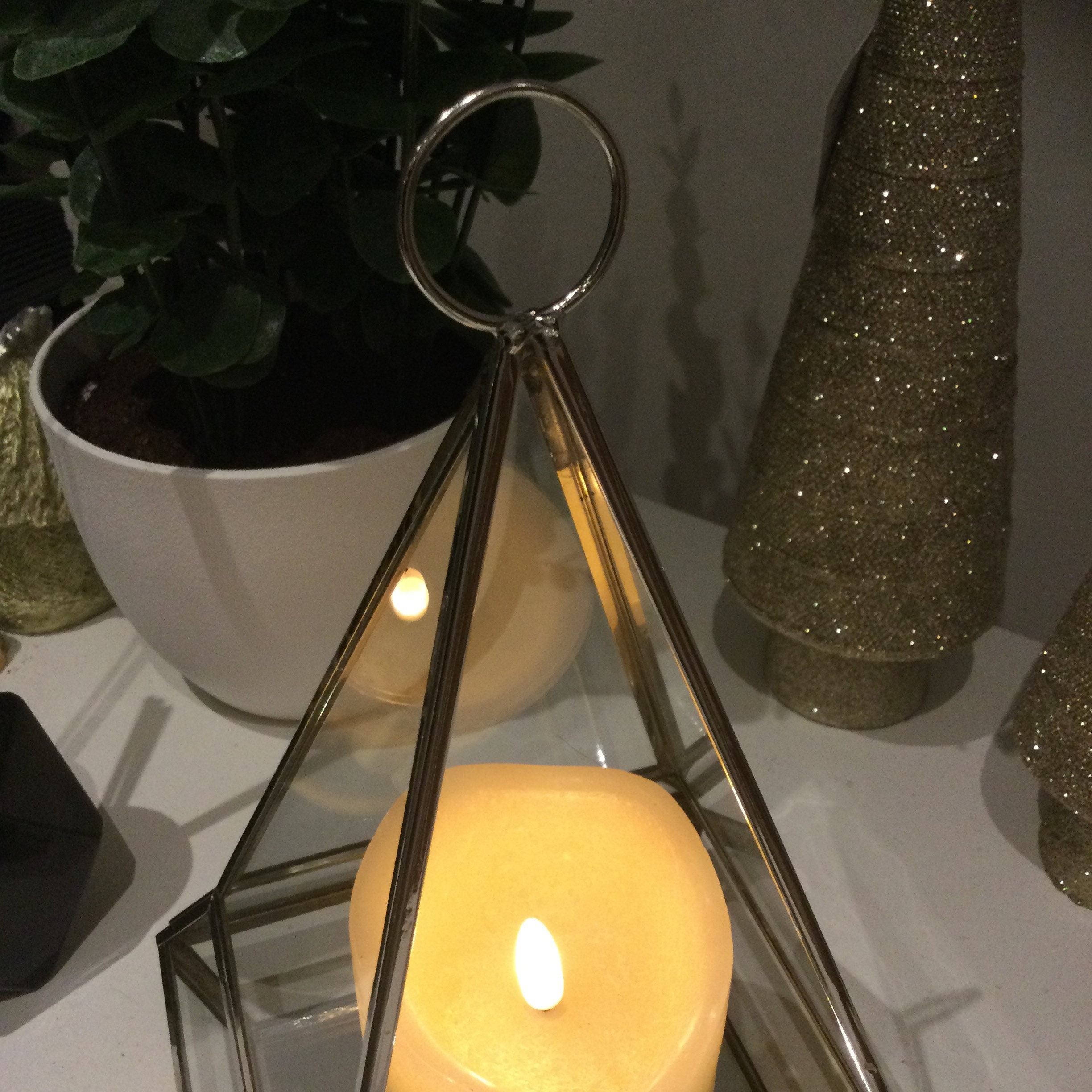 Beautiful silver & clear glass pyramid candle holder lantern Etsy