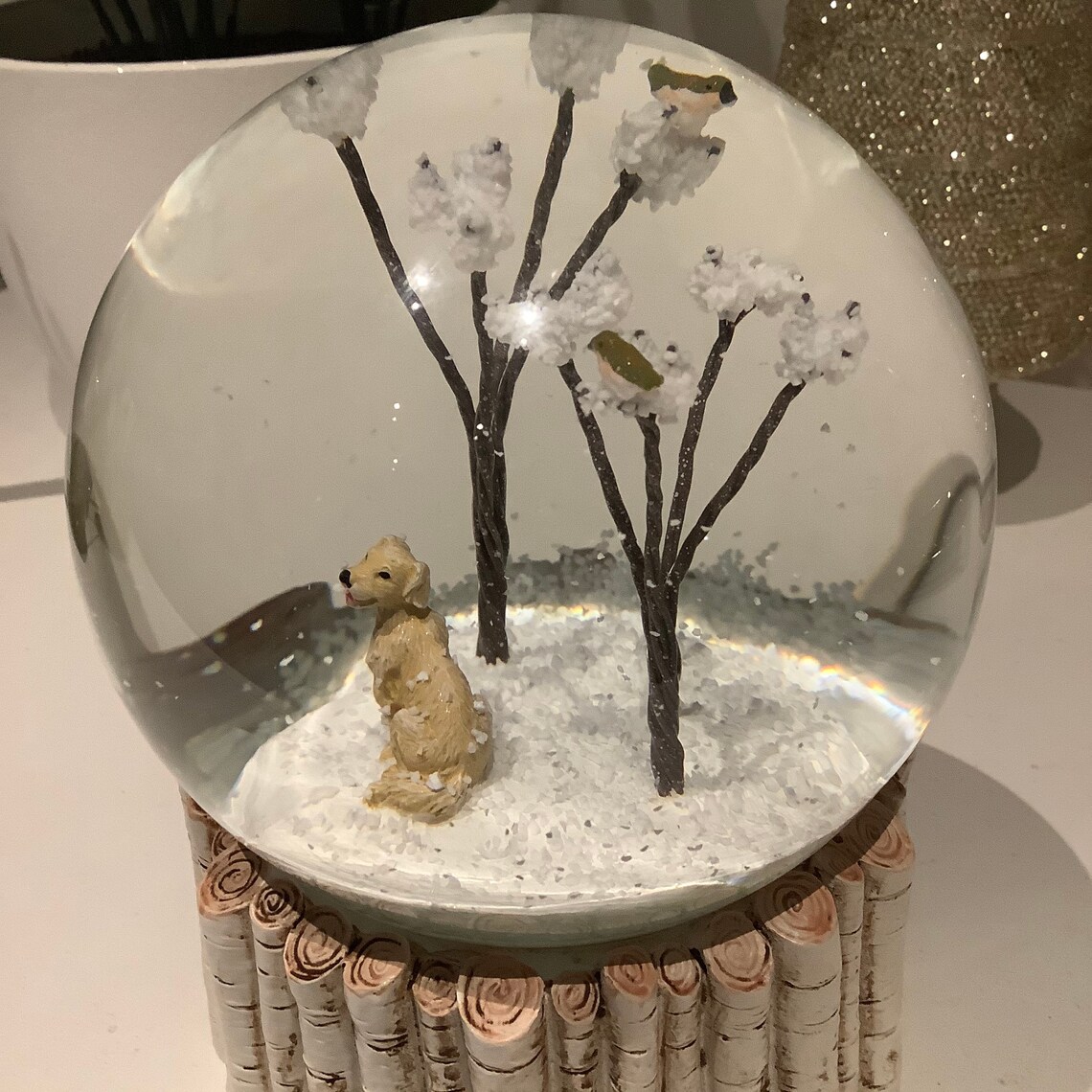 Beautiful Glass Snow Globe With Golden Labrador Dog Birds and Etsy