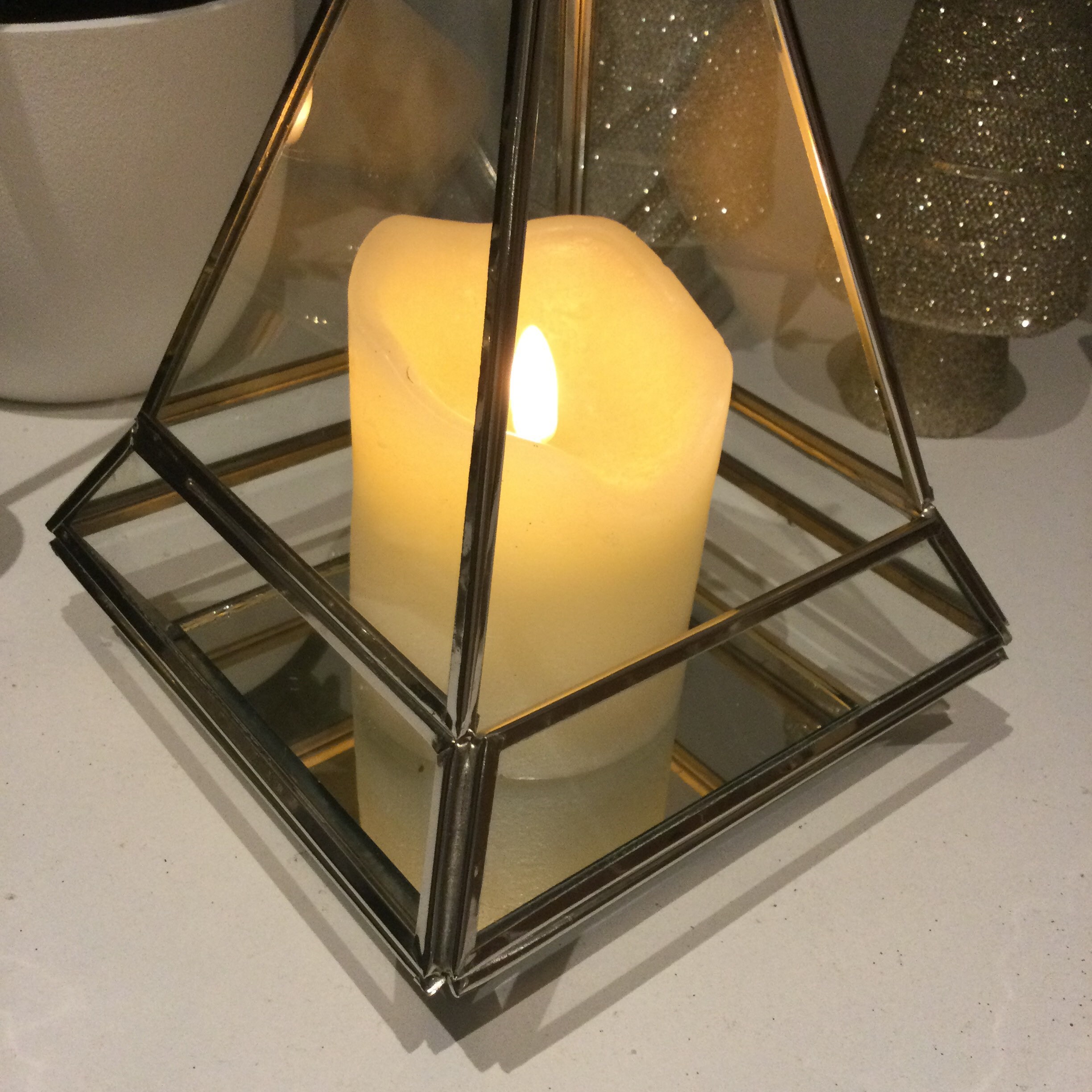 Beautiful silver & clear glass pyramid candle holder lantern Etsy