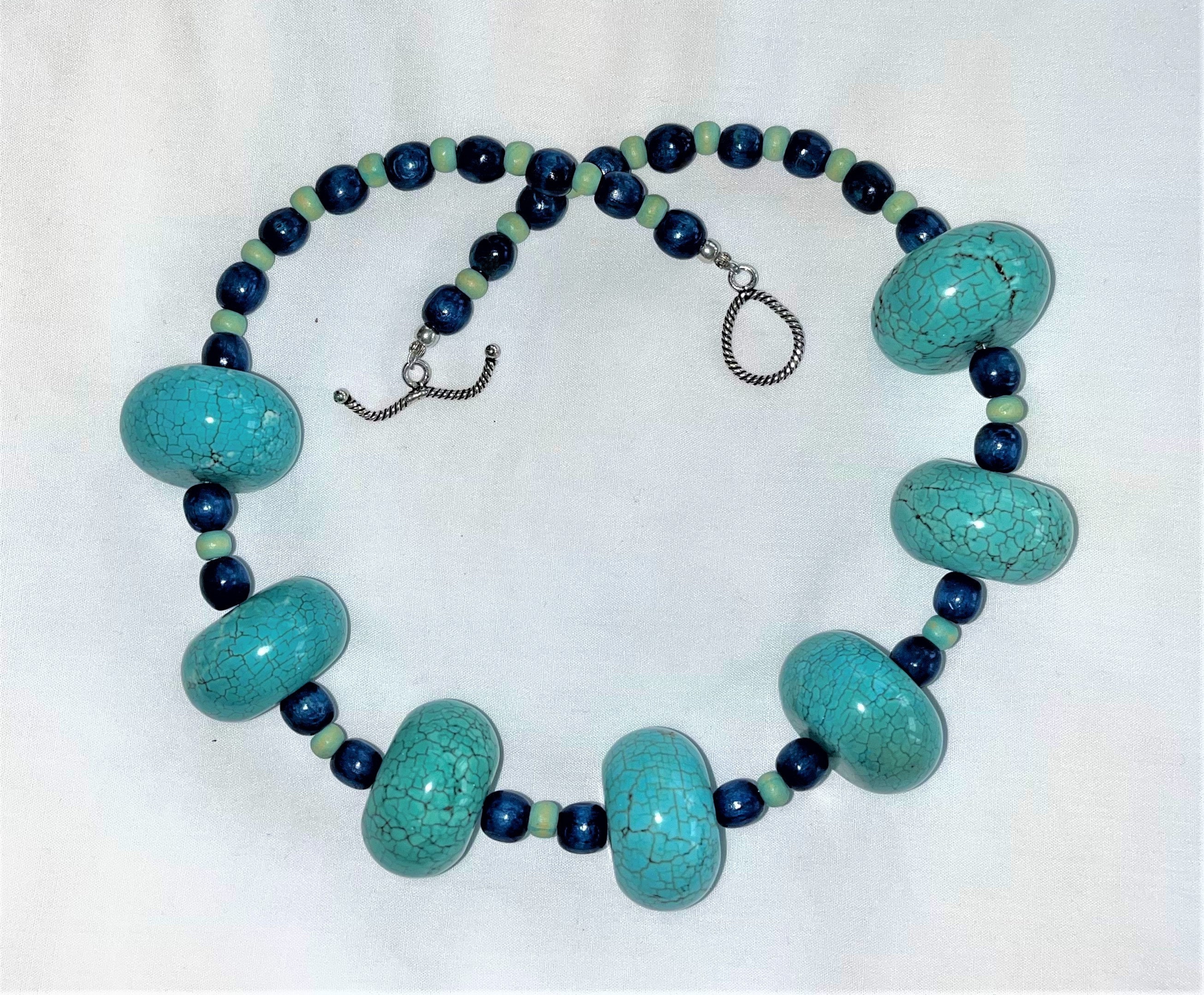 Genuine Turquoise Statement Necklace - Chunky Bead Necklace - All Profits Help Ukraine War Victims:  100%