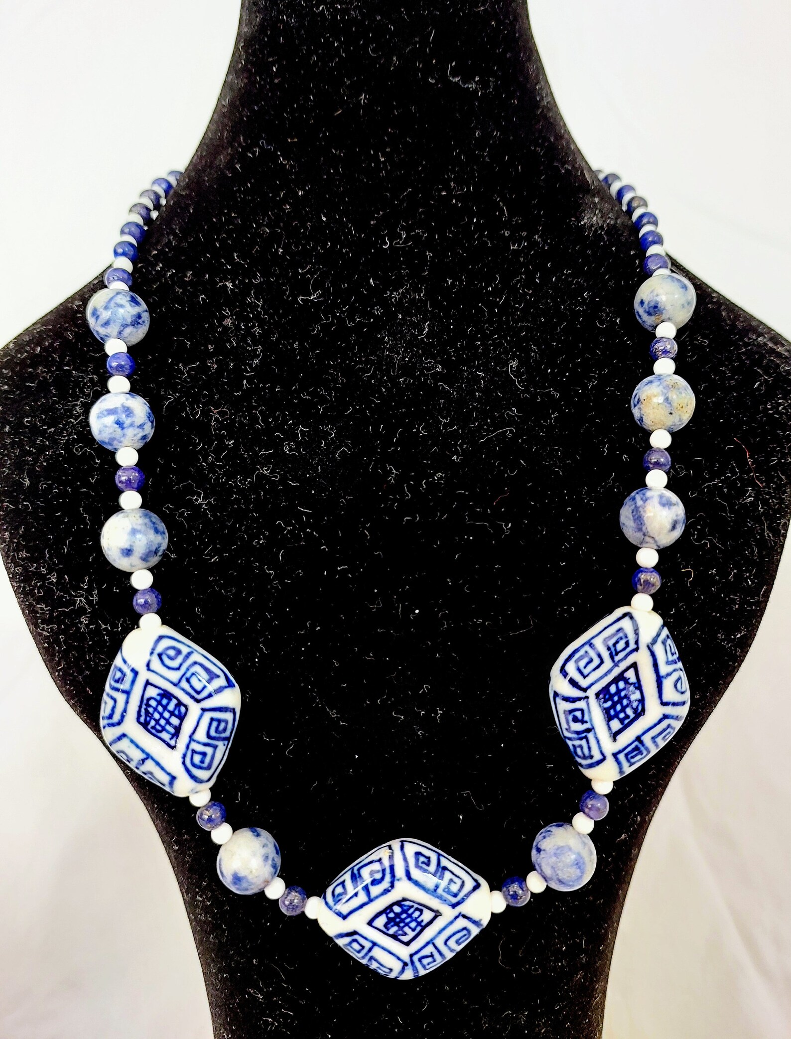 Hazel Chinoiserie & Painted Wood Necklace in Navy main image 0