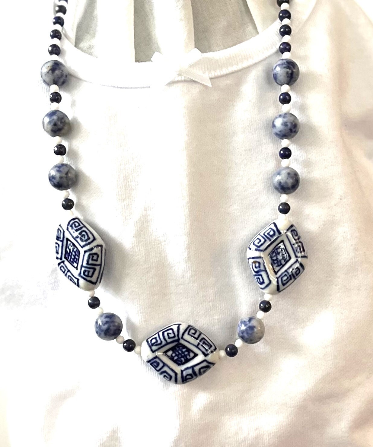 Hazel Chinoiserie & Painted Wood Necklace in Navy main image 1