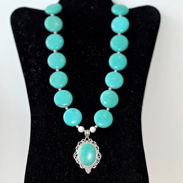 Turquoise Necklace - Large Bead Necklace - Pendant Necklace - All Profits Help Ukraine War Victims