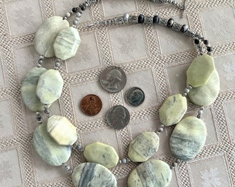 Sage Jasper Necklace - Statement Necklace - Bib Necklace - Large Bead Necklace - Layered Necklace - Ukraine Support