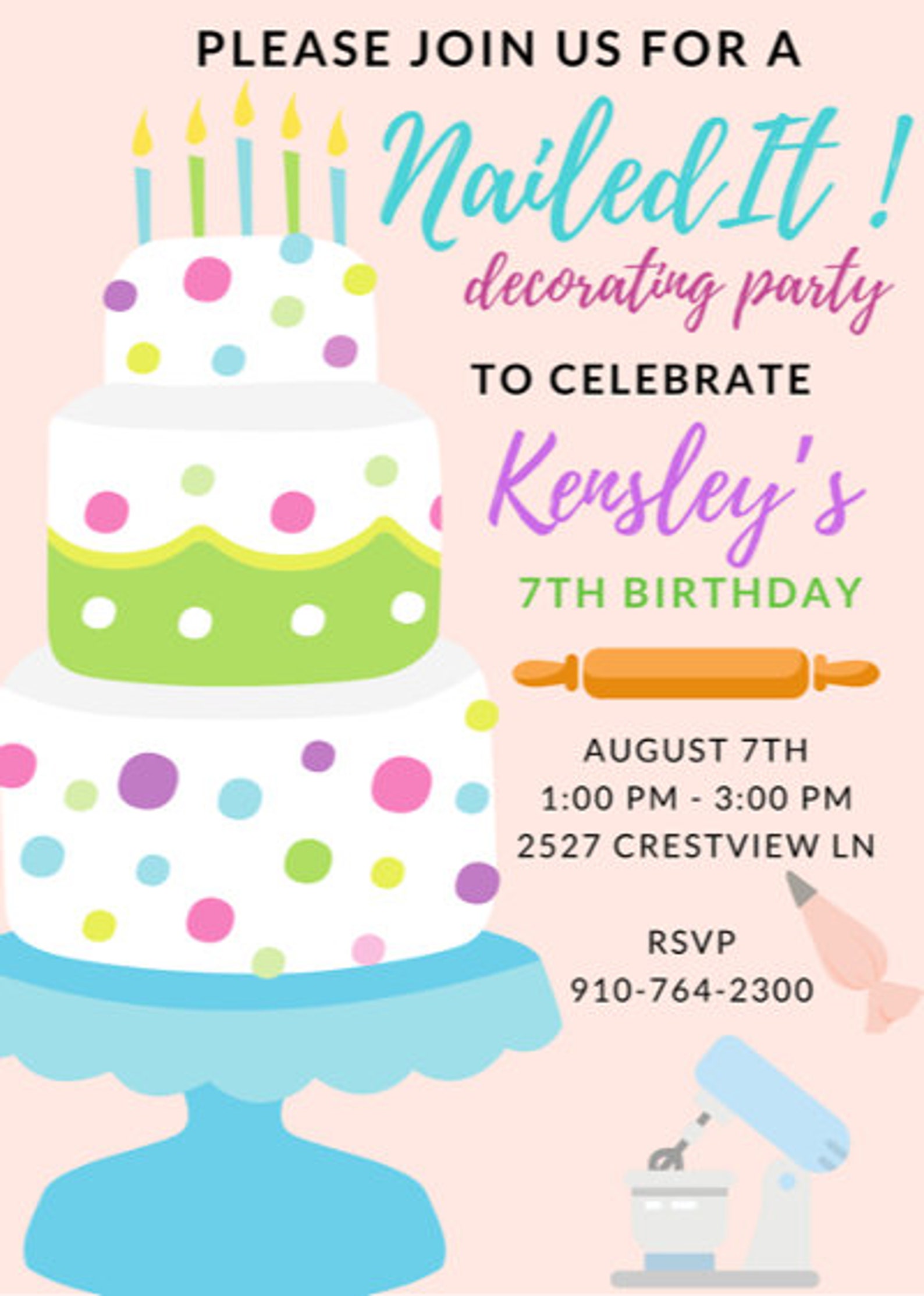 Nailed it birthday invitation/ baking invitation/ digital | Etsy
