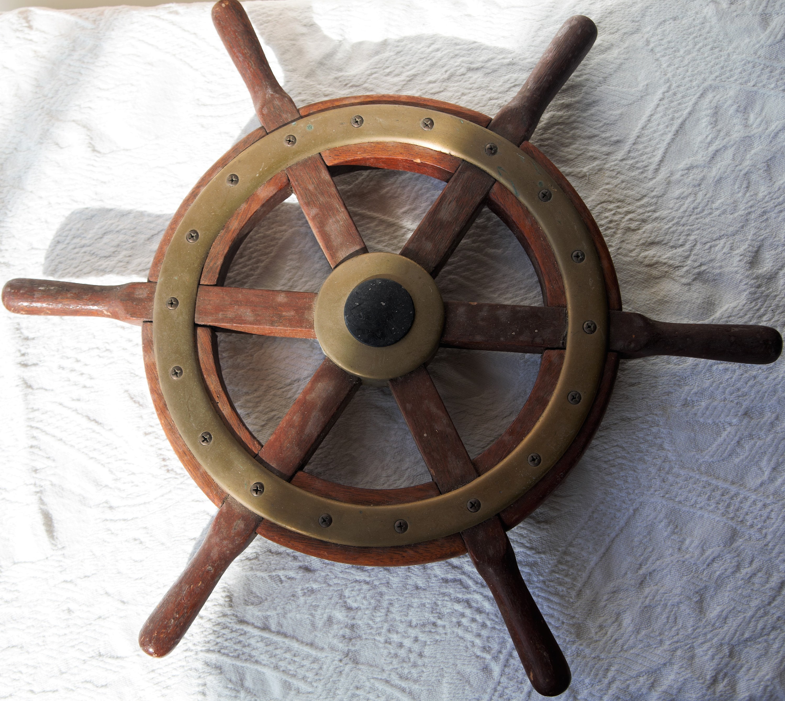 Vintage Wooden Captains Wheel Mirror Pelican Accent - campestre.al.gov.br