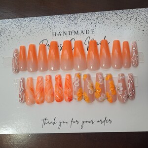 Orange Press on nails