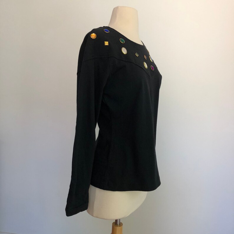 Stunning! Vintage 1980\u2019s Bejeweled Rhinestone Studs Jeweled Black Sweater