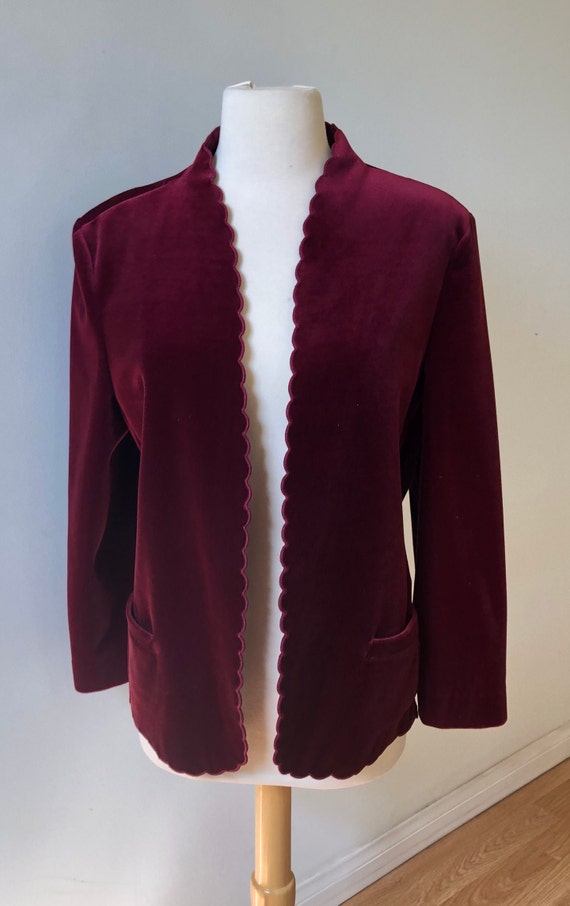 Vintage Scalloped Velvet Blazer Dress Jacket - Bu… - image 2
