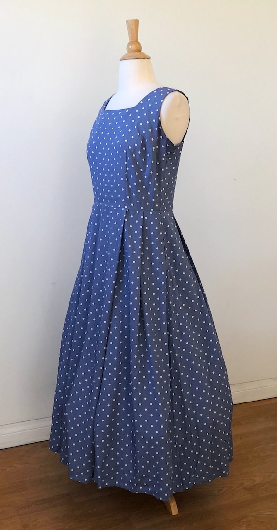 Vintage 1990's Polka Dot Maxi Dress - Light Blue/… - image 3