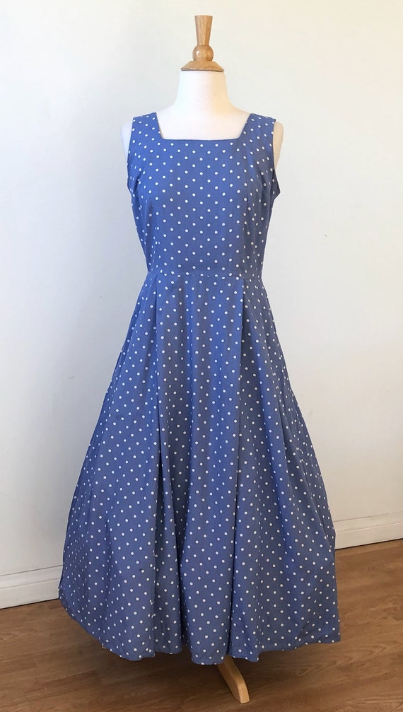 Vintage 1990's Polka Dot Maxi Dress - Light Blue/… - image 2