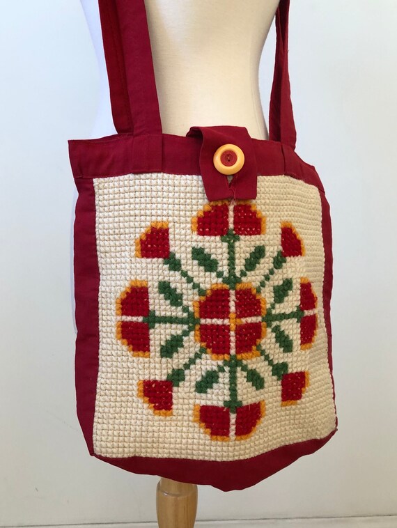 Handmade Vintage Cross-stitch Crossbody Bag - Red… - image 3