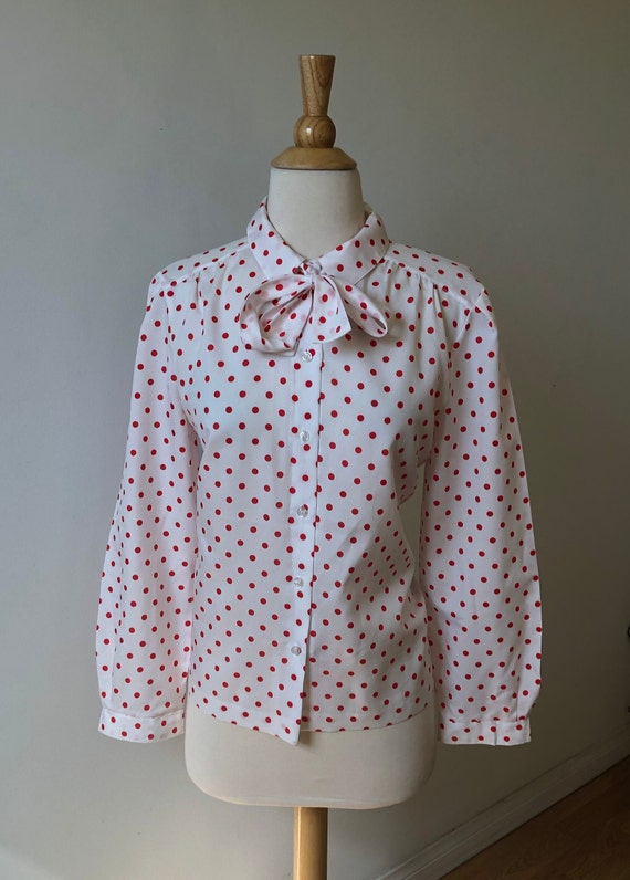 Vintage Secretary Blouse with Bowtie/Bow Collar -… - image 3