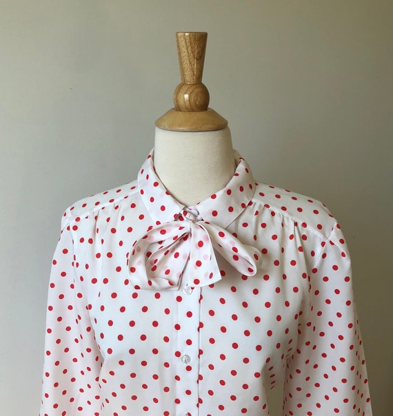 Vintage Secretary Blouse with Bowtie/Bow Collar -… - image 4