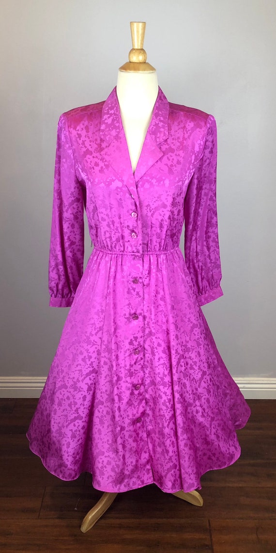 Hot Pink Day Dress 1980'sdoes1950's Vintage Ful… Gem