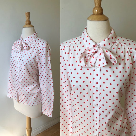 Vintage Secretary Blouse with Bowtie/Bow Collar -… - image 1