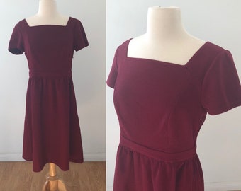 Vintage Style Square Neckline 1950's Reproduction Dress - Dark Red/Burgundy/Wine - Cute!