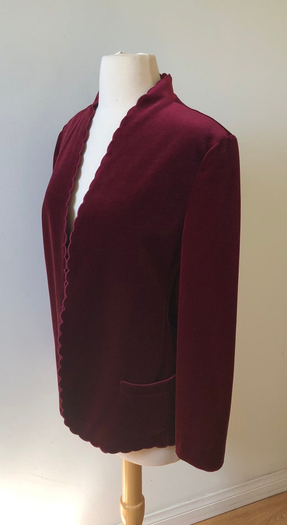 Vintage Scalloped Velvet Blazer Dress Jacket - Bu… - image 3