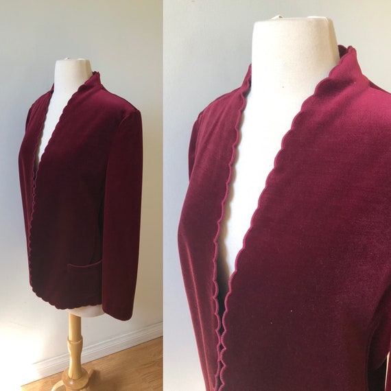 Vintage Burgundy Velvet Blazer Minimal Academia Cotton Velvet Jacket size Small