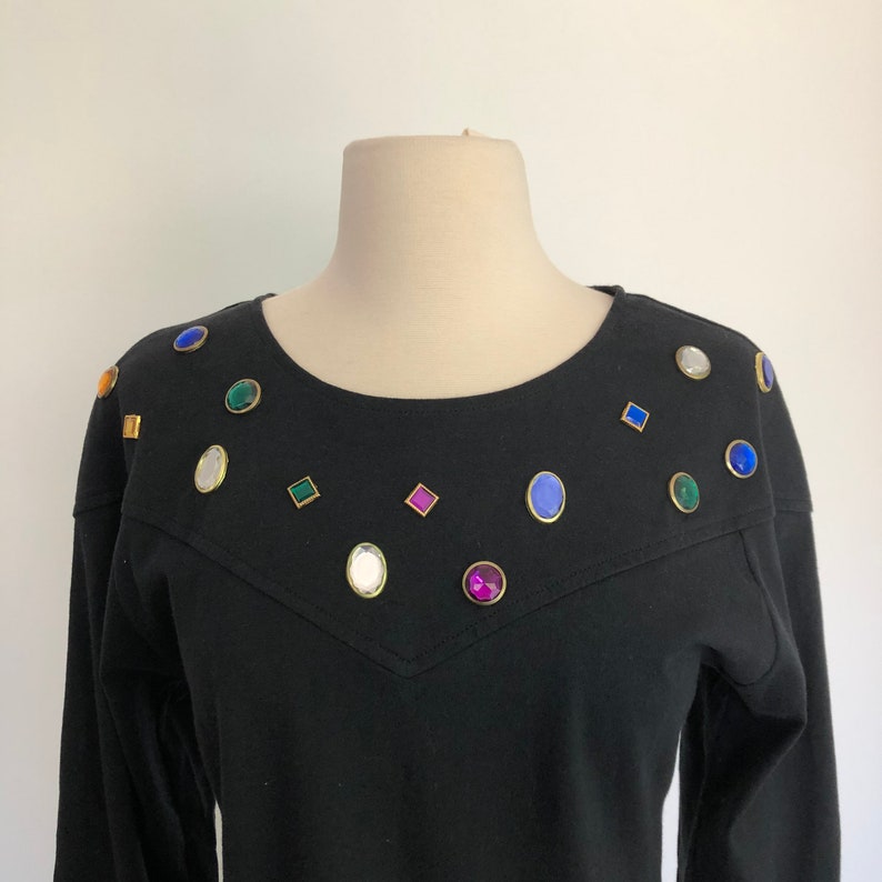 Stunning! Vintage 1980\u2019s Bejeweled Rhinestone Studs Jeweled Black Sweater