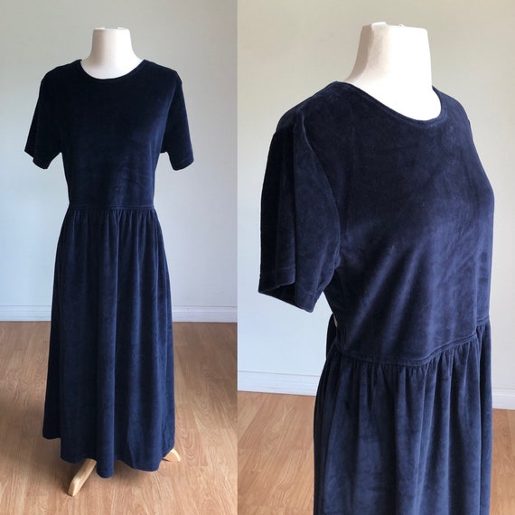 Vintage 1980's-1990's Velvet Maxi Dress - Dark Na… - image 1