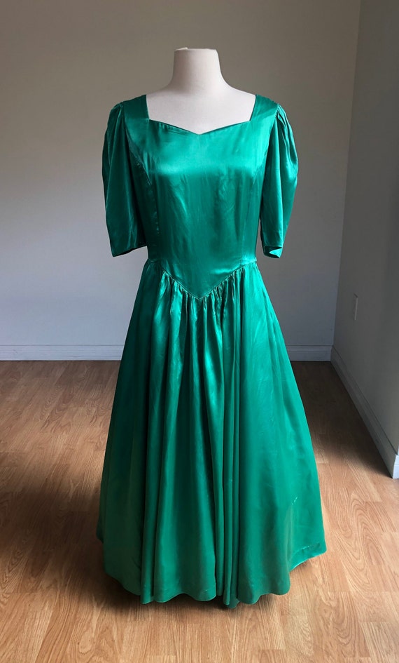 Vintage Handmade Bright Green Ballroom Dress - Ti… - image 2