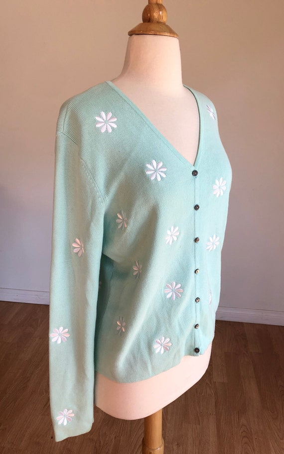 Vintage 1980's-1990's Embroidered Daisy Cardigan … - image 3