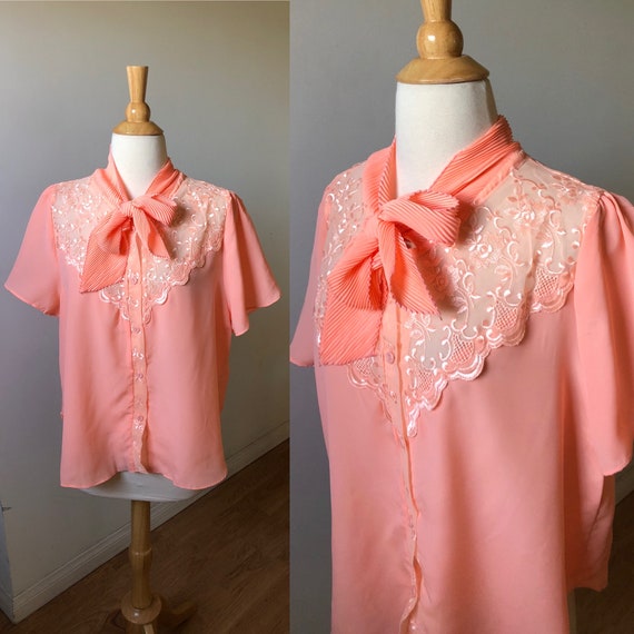 Vintage 1960’s Secretary Blouse - Coral Pink/Peach