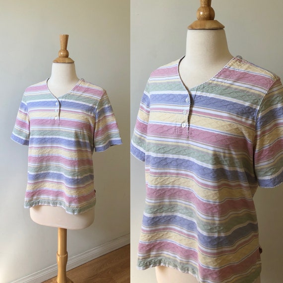 Vintage 1990's Candy Striped Pastel Multicolored … - image 1