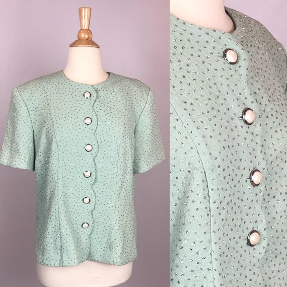 Vintage 1980's-1990's Jade Light Green Scalloped … - image 1