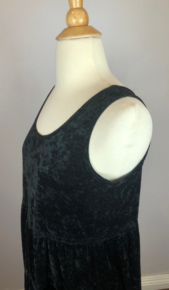 Black Crushed Velvet Tank Top Dress - 1990's Vint… - image 5