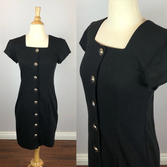 1980's Button-Up Little Black Dress - Vintage - S… - image 1