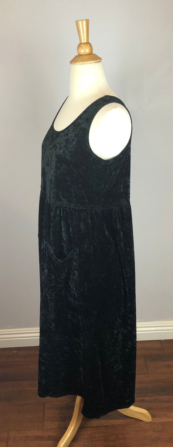 Black Crushed Velvet Tank Top Dress - 1990's Vint… - image 3