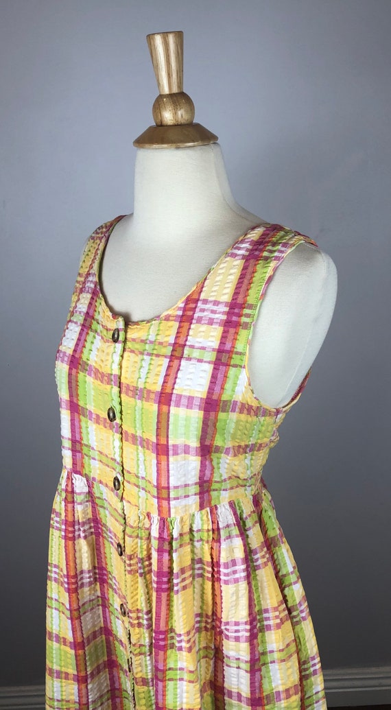 1990's Plaid Pink/Yellow Vintage Dress - Button-U… - image 5