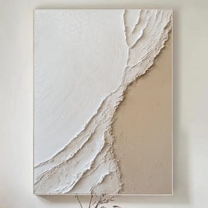 Peinture abstraite beige vagues de l'océan sur toile Art mural texturé 3D wabi-sabi Peinture épaisse texturée vagues de la mer, peinture abstraite, art mural