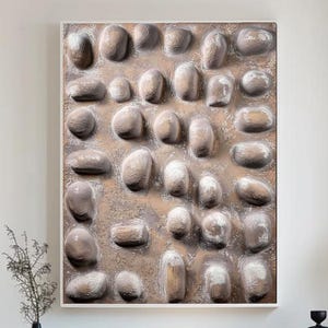 Stone 3D Textured Oil Painting Abstract Beige Relief Sculpture Painting Minimalist Living Room Decor Handmade Modern Home Art Unique Canvas