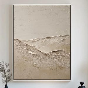 Beige Wabi-Sabi Ocean Waves Abstract Painting on Canvas 3D Textured Wall Art Heavy Textured Sea Wave Painting  Abstract Painting Wall Art