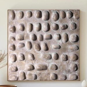 Art mural avec pierres beige, décoration murale abstraite moderne, art wabi-sabi minimaliste, texture moderne, tactile avec texture empâtement, peinture faite main