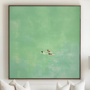 Girls Floating in Pool Wall Art three Women Swimming into Green Pool Oil Painting Swimming Pool Canvas Wall Art  Swimming Pool Wall Decor