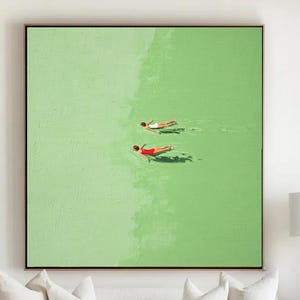 Frauen im Pool schwimmen Wand Kunst Schwimmen in grünen Pool Ölgemälde Schwimmbad Leinwand Wand Kunst Schwimmbad-Wand-Dekor Kunst original