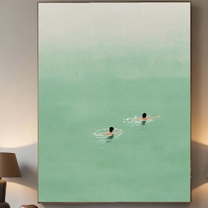 People Floating in ocean Wall Art Swimming into Green Pool Oil Painting Swimming Pool Canvas Wall Art  Swimming Pool Wall Decor art original