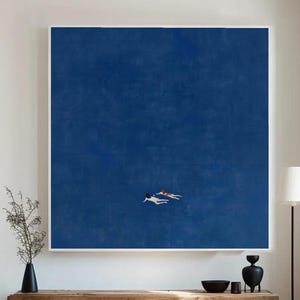 Mädchen im Pool Wand Kunst zwei Frauen Schwimmen in einen tiefen Blauen Pool Ölgemälde Schwimmbad Leinwand Wand Kunst Schwimmbad Wanddekor